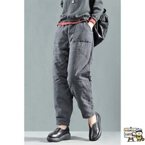 패딩바지 방한바지 패딩 바지 여 겨울 오버사이즈 밴딩 허리 집게 면 도톰하고 보온성이 뛰어나며 얇은 캐주얼 배기팬츠