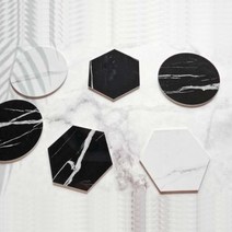 4종 1개 대리석무늬 컵깔판 컵매트 마블 컵받침판 액세서리 촬영 매트 패드 컵패드, 육각블랙