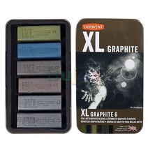 UK Derwent XL 대형 두꺼운 수용성 컬러 탄소 흑연 철 상자 (6 색) 엑스트라 거친 펜 미술 용품, 6 pcs graphite