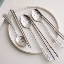 윙커 스텐 어른 어린이 수저 세트 (3size) 가족 한식 커트러리, 수저세트 (중)