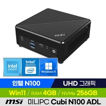 MSI Cubi N100 ADL 미니PC 베어본 가성비 산업용 소형컴퓨터, 4GB, 윈도우11 포함, 256GB