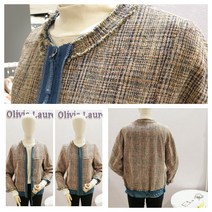 올리비아로렌 캐주얼한 면 데님 배색 라운드 트위드 집업 점퍼 nc청주점 vvcclxs2436