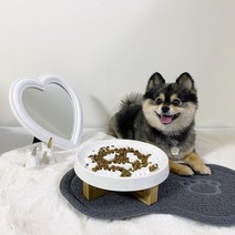 루디펫 강아지 고양이 애견 밥그릇 급체방지 슬로우 세라믹 식기, 슬로우식기 세트 ( 세라믹식기 + 원목받침대), 화이트
