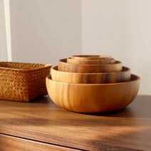 캠핑 실용적인 원목 우드 식기 볼 다용도 국그릇 면기 L사이즈, L