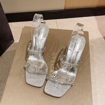 여성샌들 토오픈 스팽글 가보시힐 7cm