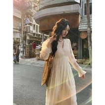 ANYOU 플리츠원피스 브이넥 프렌치 원피스 하객룩 휴양지원피스