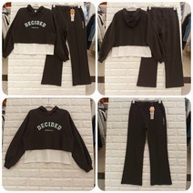 [에꼴리에] 23년 봄신상 상하셋업! @고품질 중저가격~ 빠른배송@ 주니어 여아용 유행스타일의 멋스럽고 편안하며 활동적인 레터링 후드 레이어드티+핀턱 와이드 부츠컷 바지 셋업