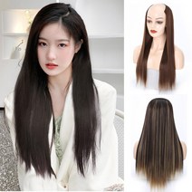앞머리없는 가발 롱 오픈 반가발 긴 생머리가발 붙임머리 U자, 02.내추럴다크브라운4