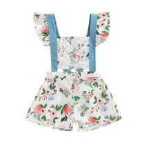 1-5 Years Baby Girls Overalls 2022 Summer Children Lace Clothes Flower Fly Square Sleeve Neck Suspen