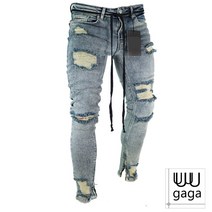 유유가가 남자 디스트로이드 워싱 발목 지퍼 조거 청바지