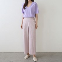 여성 화사한 트로피칼 컬러감 일자 심플 슬랙스 면바지