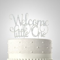 Rubies Ribbons Welcome Little One Silver Metal with Rhinestones Welcome Baby Cake Topper Party Deco, 1