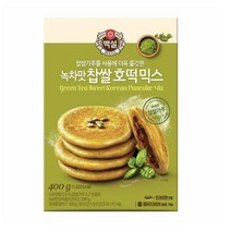 CJ더마켓 홈 베이킹 만들기 아이 겨울 간식 녹차맛 찹쌀호떡믹스 꿀 찹쌀 녹차 씨앗 호떡 붕어빵 400G, 4개