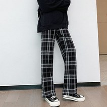 겨울바지 데일리팬츠 가을바지 밴딩 촉감좋은 트렌디 팬츠 여성 와이드 체크 학생바지 보들보들