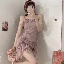 슬림나시원피스 여름옷 드로스트링 끈나시 슬립 허리보정 슬림핏 롱 프렌치 여신 무드 여성 2265278410