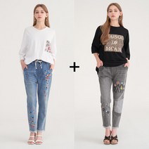 [La RACEE] 라라쎄 여성 S S 자수 배기 데님 팬츠 2종 (플라워+피크닉 자수)