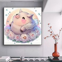 12간지/지신 토끼 원숭이 쥐 말 양 소 돼지 용 강아지 닭 뱀 호랑이굿즈 보석십자수 부귀 행운 복 부자되는 소원성취 취미 액자없음 비즈 수제공예 DIY만들기세트 새해선물41520, 돼지 보석십자수, 40*40cm