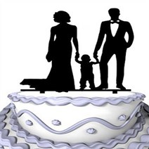 Meijiafei Bride and Groom Hold Little Boy Together Family Anniversary Cake Topper, 1