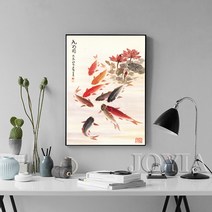 [DMGG] 말 그림 행운 소망 불러오는 야생마 액자 사무실 회의실 이사 개업 선물 재물운 큰 벽 예술 장식 국 전통 서예 잉어 물고기 연꽃 거실, 2.30x45cm No Frame
