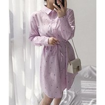 셀러허브 패션 [MOCOCCO] 자체제작 자수 스트라이프 셔츠 원피스