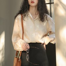 몬드스팟 빈티지 광택 꽃무늬 셔츠 블라우스 베이지 L DM195_3