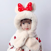 리나베베 극세사 귀염 캐릭터 리본 모자 목도리