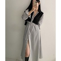 리더스타 당일발송 트렌치원피스 셔츠원피스 루즈핏 가을원피스 긴팔원피스 여성원피스 롱원피스