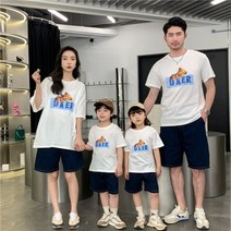 괌커플룩 곰돌이 아빠와 아들 엄마와 딸 3-4명 가족을 위한 여름 순면 티셔츠 가족사진용