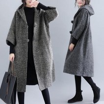 [뽐나] 추가할인!~여성 빅사이즈 7부소매 루즈핏 후드 모직 코트(2컬러)
