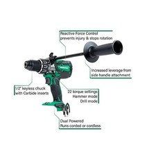 Metabo HPT 메타보 36V 멀티볼트 해머드릴 | 공구전용 배터리 없음 브러시리스 모터 12인치 키리스 메탈 척 DV36DAQ4
