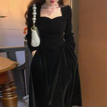 봄 가을 블랙 롱 원피스 수입 의류 벌룬 백화점 벨벳