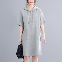 도오빠 니베카 여성 후드 원피스 빅사이즈 롱티셔츠 오버핏 반팔 미디원피스 루즈핏 후드티 여름 여자원피스