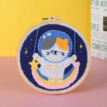 호미호비 펀치니들 프랑스 자수 만들기 재료 세트, 01.달그네 고양이(바늘미포함), 1개