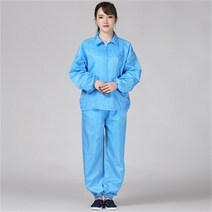 Ogfaour 여름작업복상의 제전분체복 화이트지퍼 쇼트 워크 가을 방진복 무진복 제전복 정전기 방지, 블루 세트_M