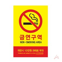 아트사인 금연구역 표지판 (위반시10만원과태료부과) 안내판 안내문 표찰 경고문 경고판 인테리어소품