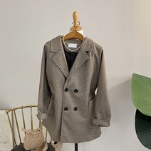덴트 헤링본 더블 버튼 박시핏 하프 코트(2color)