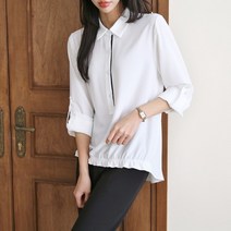 [아이슈즈] 반 오픈 배색 블라우스 1095813