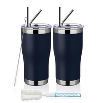 MEWAY 591.4 ml 20oz 스테인리스 스틸 텀블러 2팩 벌크 뚜껑 포함된 진공 단열 커피 컵 혼합 색상 이중 월 파우더 코팅 여행용 머그컵 증정 냉온열 보온컵 2개 세트, Navy_12