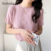 나바바 NK516 데일리 베이직 기본 골지 반팔 니트티
