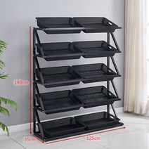 오마플 슈퍼마켓 가게 과일 및 야채 선반 디스플레이 진열대, 검은 125x35x140 5단