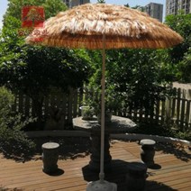 밀짚파라솔 야자수 지푸라기 카페파라솔 캠핑 옥상 테라스 대형 방수 태양 해변, I.1.4M 우드 짚 +아이언 포크