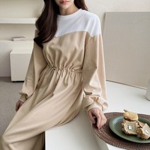 여성 배색 라운드 스트링원피스 루즈핏 데일리룩