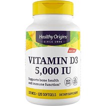 Healthy Origins 비타민 D3 5 000 IU (유전자 변형 성분 없음 고효능 뼈 지원 면역 글루텐 프리) 360 소프트젤, 120 카운트(1팩)