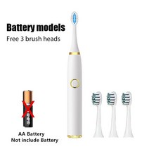 전동칫솔 성인용 음파 전동 칫솔 어린이 스마트 타이머 미백 IPX7 방수 교체 가능 AA 배터리 버전, 01 White with 3 Brush