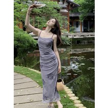 노청일 자옥차 장미 보카시 나시 스커트 여하 입체 주름 빈티지 프린트 원피스