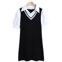 퍼니걸스 6396 배색 셔츠 레이어드 반팔 미니 원피스 여성의류