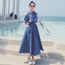 허리끈원피스 허리밴딩 빅사이즈 루즈핏 단아한 롱원피스 스트링