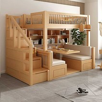 벙커 침대 2층침대 1층 테이블 의자 에서 침대로 변경, 1350mmx2000mm/책장/계단수납/테이블