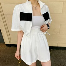 퍼니걸스 5262 배색 집업 반바지 트레이닝 세트 여성의류