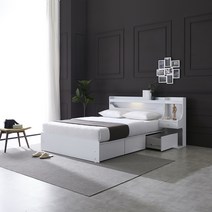 노랑나무 로즈 LED 조명 3단 수납 침대 프레임 틀 SS Q, 높이230mm, 화이트(무광)